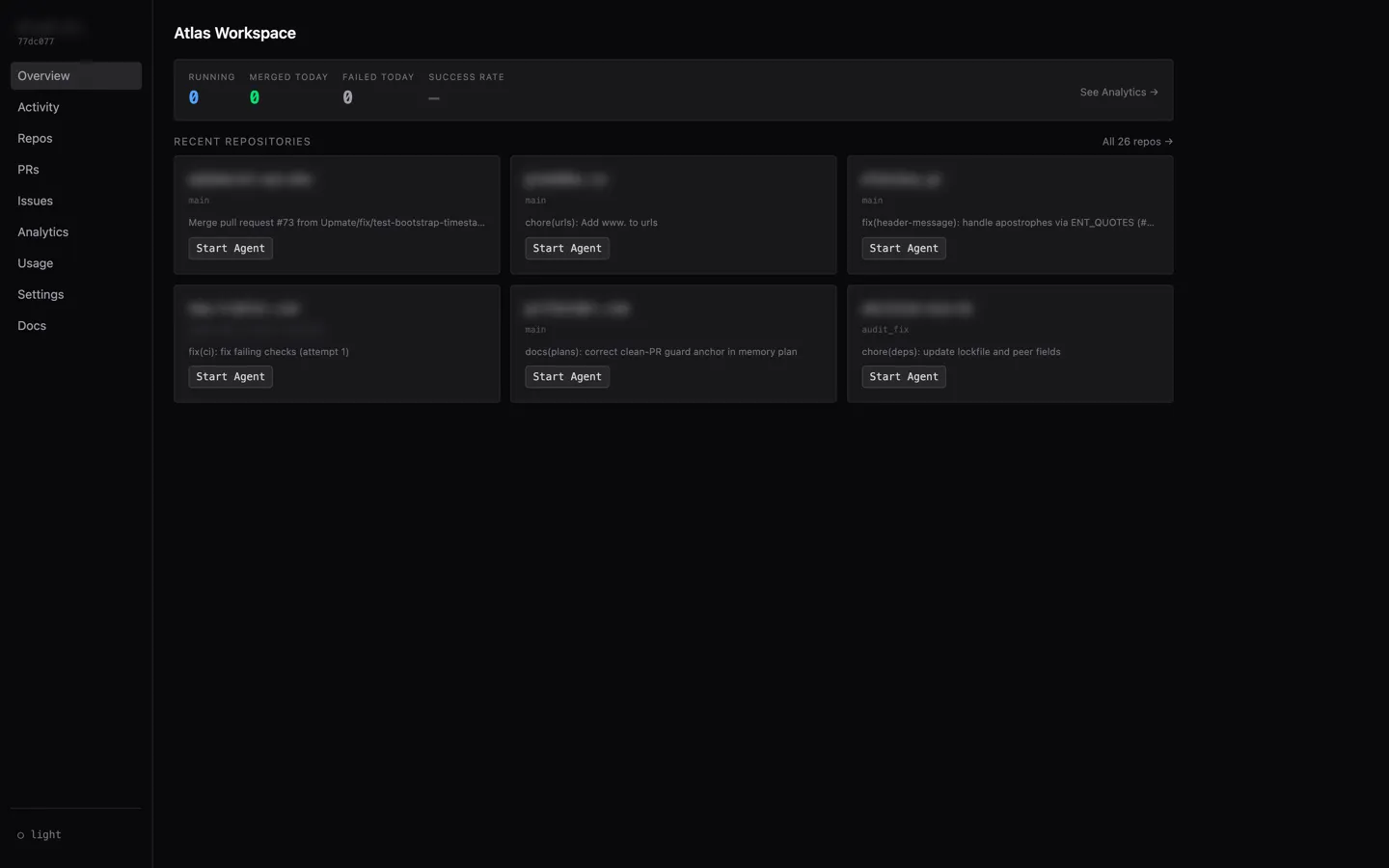 AI-SDLC overview dashboard — workspace-wide run summary
